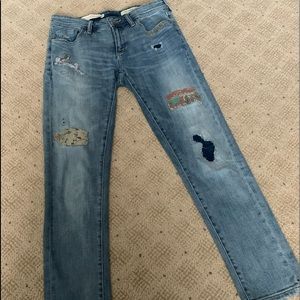 Anthropologie Pilcro and the Letterpress Slim Boyfriend Patchwork jeans Size 25